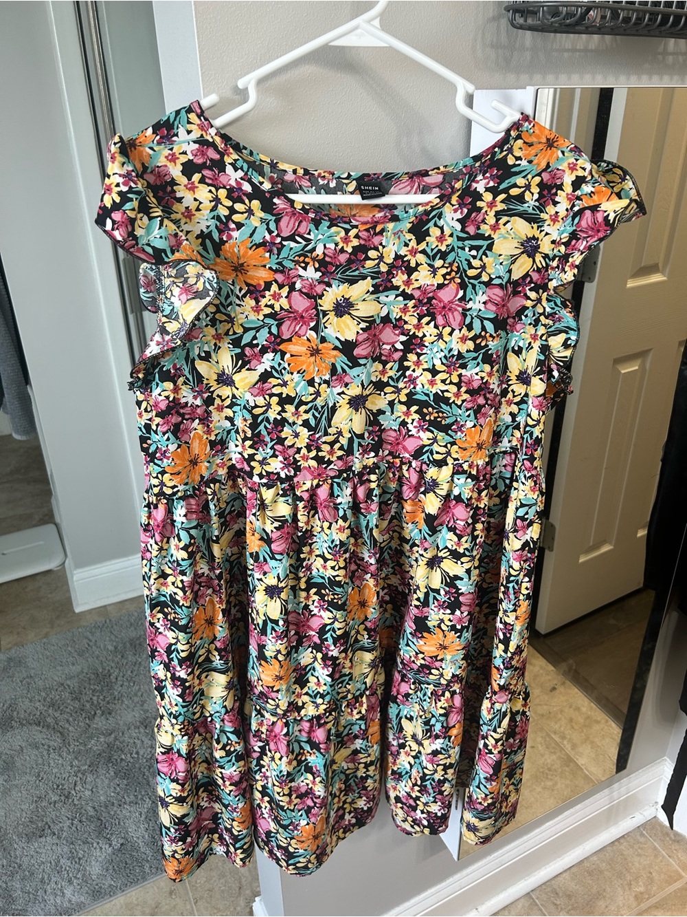 SHEIN Multicolor Floral Ruffle Sleeve Mini Dress